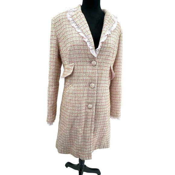 Vintage Newport News Tweed Jacket Womens Coquette Ruffle Trim Girlie Coat Size 6 - Picture 1 of 7